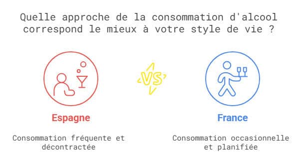 Différence de consommation d'alcool entre l'Espagne et la France