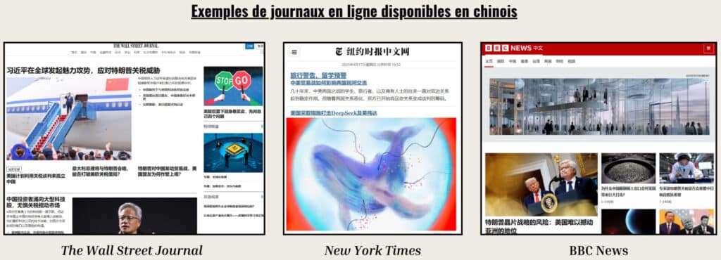 Exemples de journaux en ligne disponibles en chinois